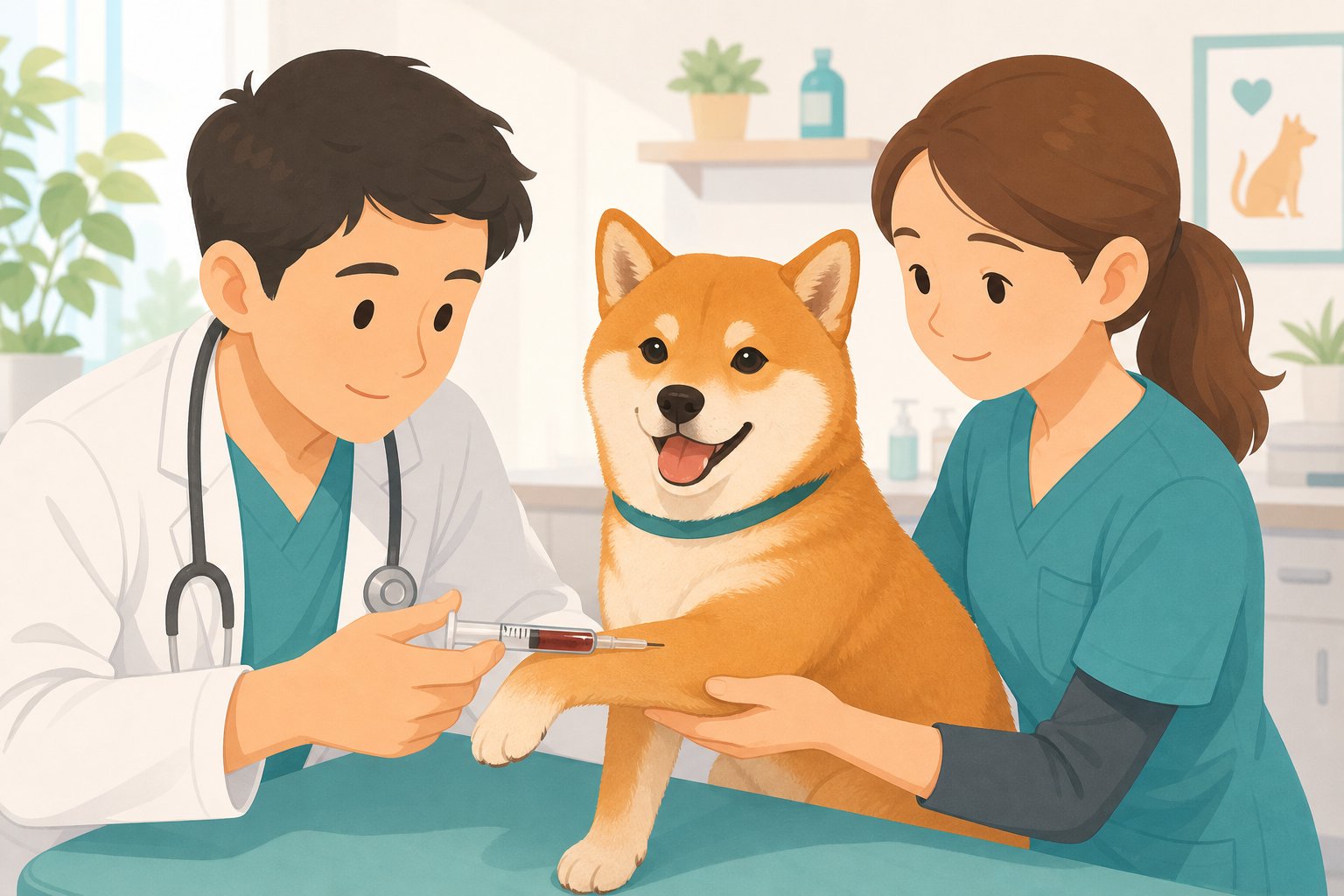 イラスト:前肢からの採血(フィラリア抗原検査のイメージ)